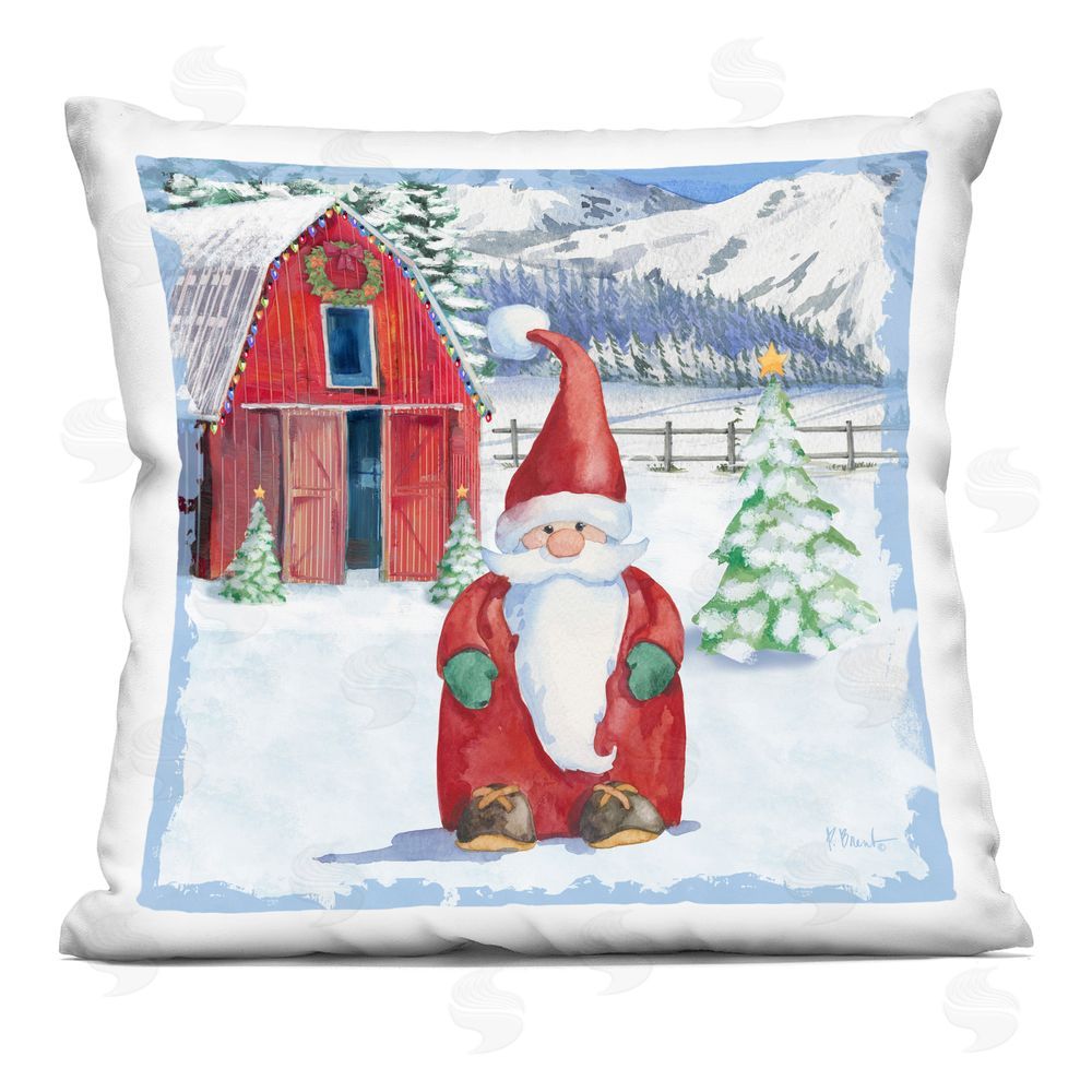 Paul Brent Frosty Barn & Gnome Square Printed Throw Pillow