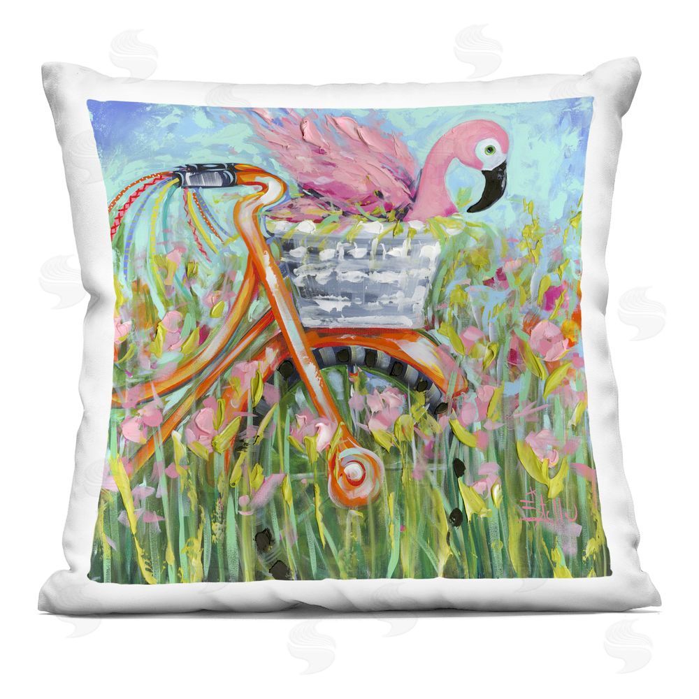 Estelle Grengs Flamingo's Free Bicycle Ride Square Printed Throw Pillow