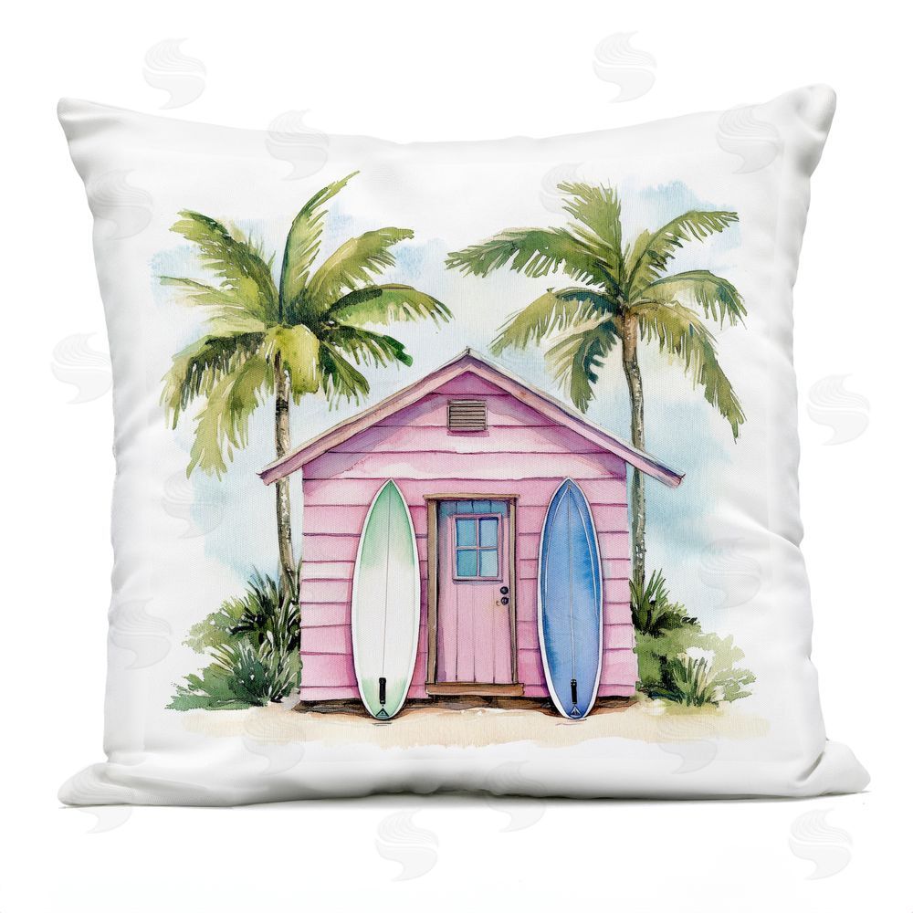 Petal Prints Design Surf Shack Under Palms Outdoor Square Printed Throw Pillow