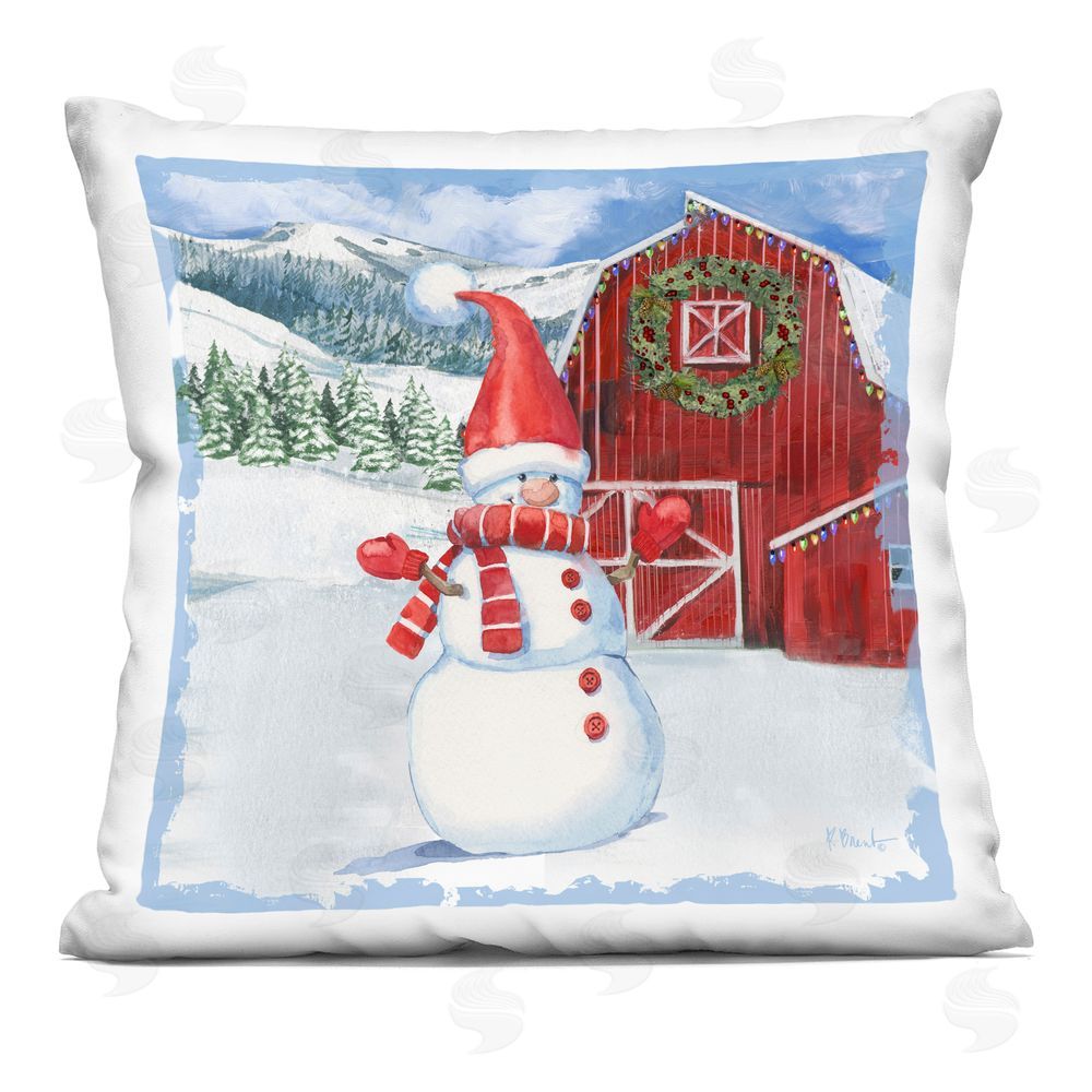 Paul Brent Frosty Barn & Snowman Square Printed Throw Pillow