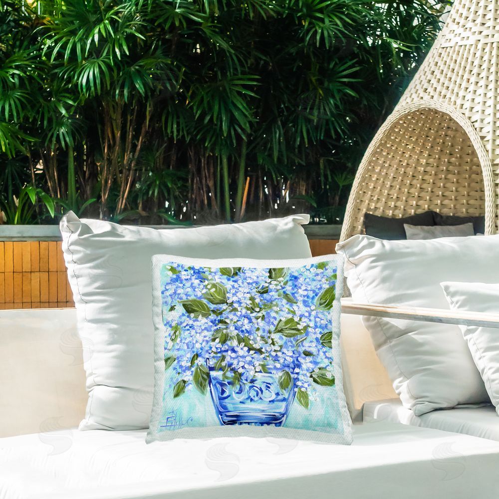 Estelle Grengs Cool Bouquets in Blue Vase Outdoor Square Printed Throw Pillow on Seat