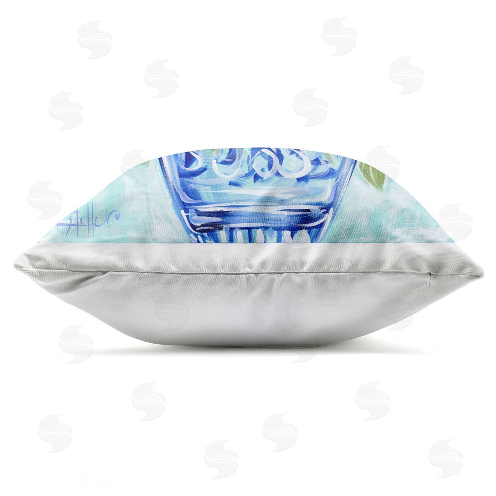 Estelle Grengs Cool Bouquets in Blue Vase Outdoor Square Printed Throw Pillow Side View with Zipper Detail