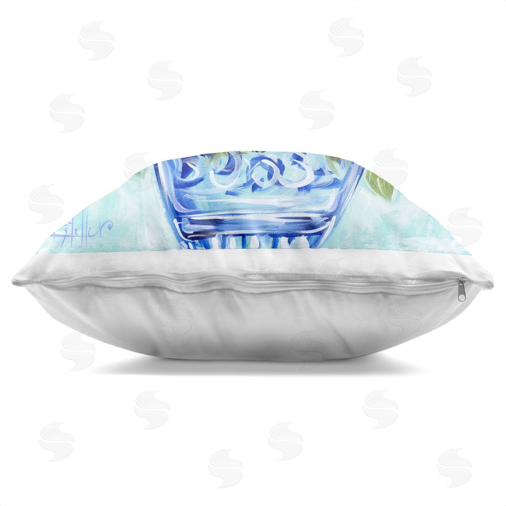 Estelle Grengs Cool Bouquets in Blue Vase Square Printed Throw Pillow Side View with Zipper Detail