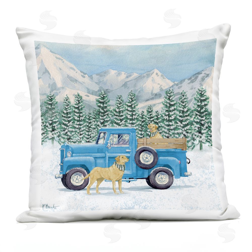 Paul Brent Winter Pups & Truck Outdoor Square Printed Throw Pillow