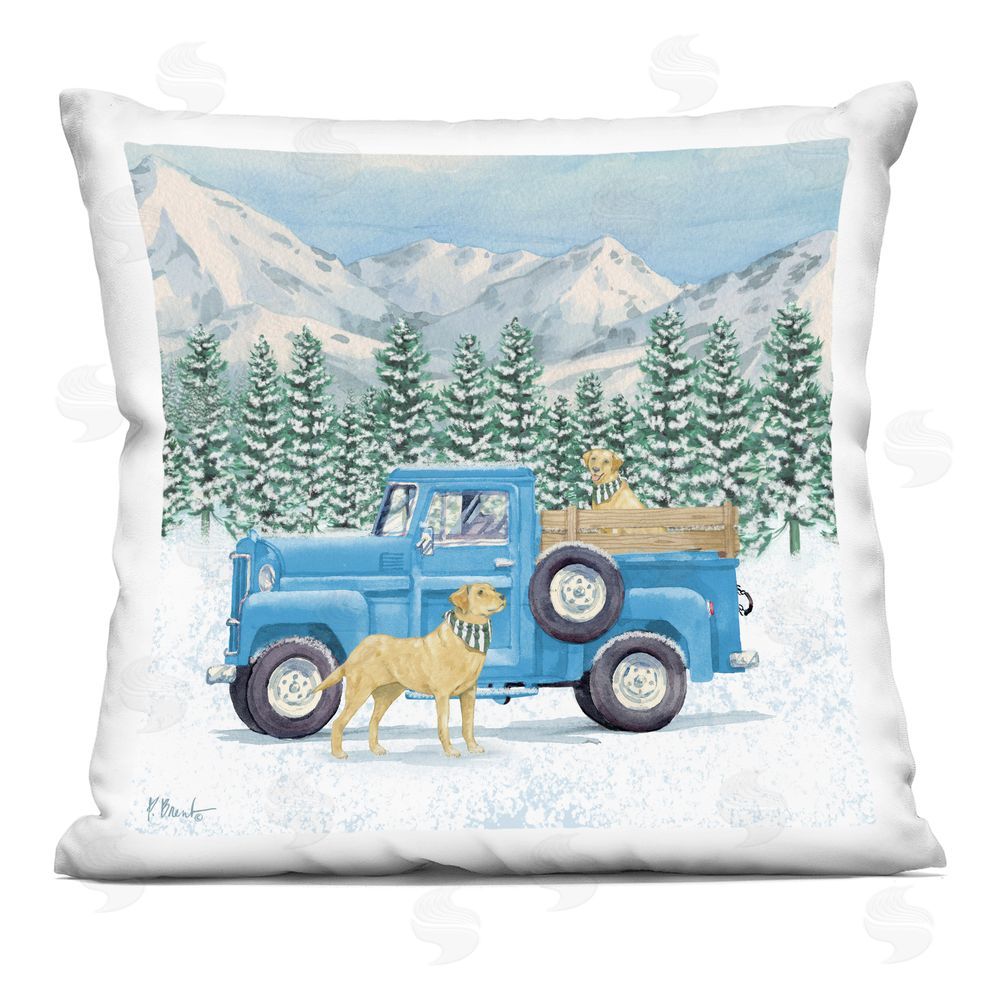 Paul Brent Winter Pups & Truck Square Printed Throw Pillow