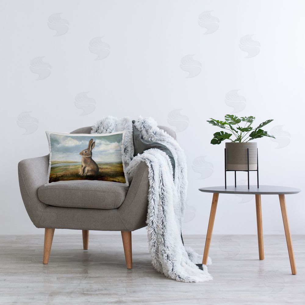 Michael Willett Classic Rabbit in Countryside Square Outdoor Quick-Dry Polyester Throw Pillow on Seat