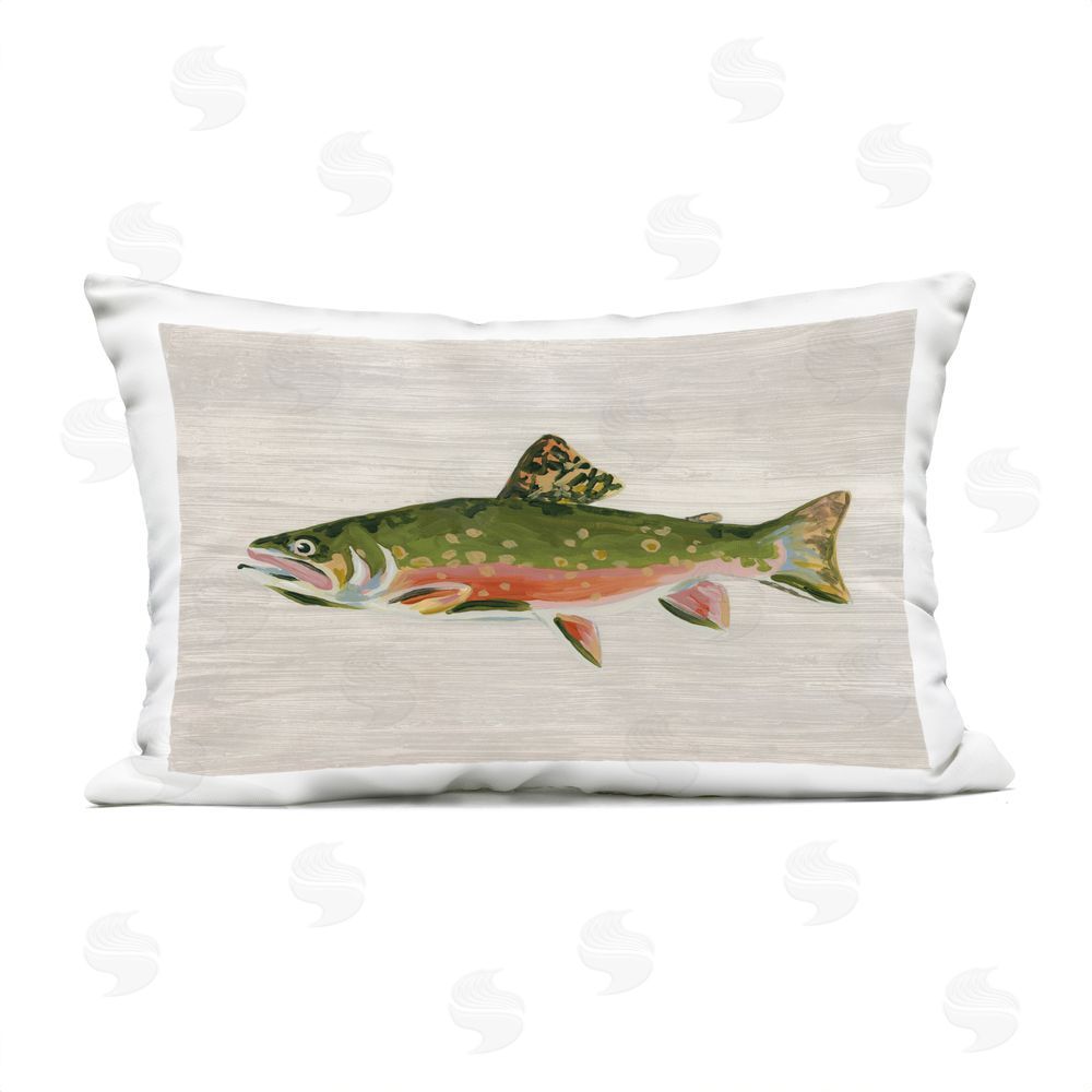 June Erica Vess Brook Trout Rustic Fish Outdoor Quick-Dry Polyester Lumbar Pillow