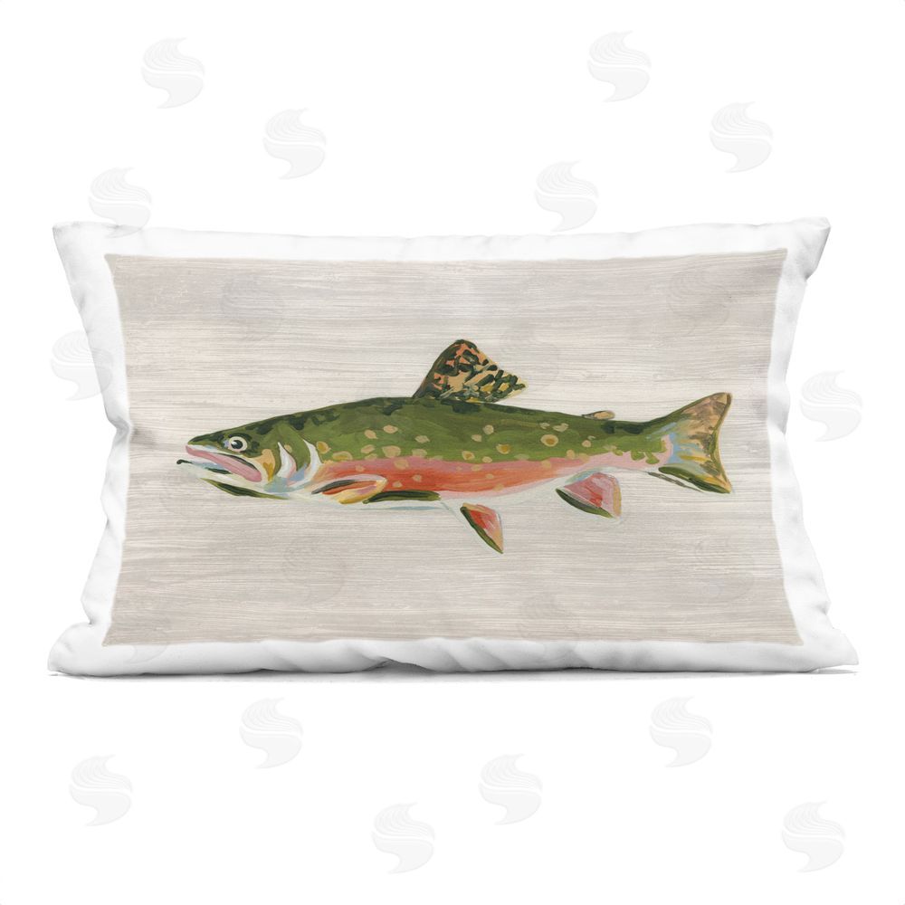 June Erica Vess Brook Trout Rustic Fish Indoor Plush Polyester Lumbar Pillow