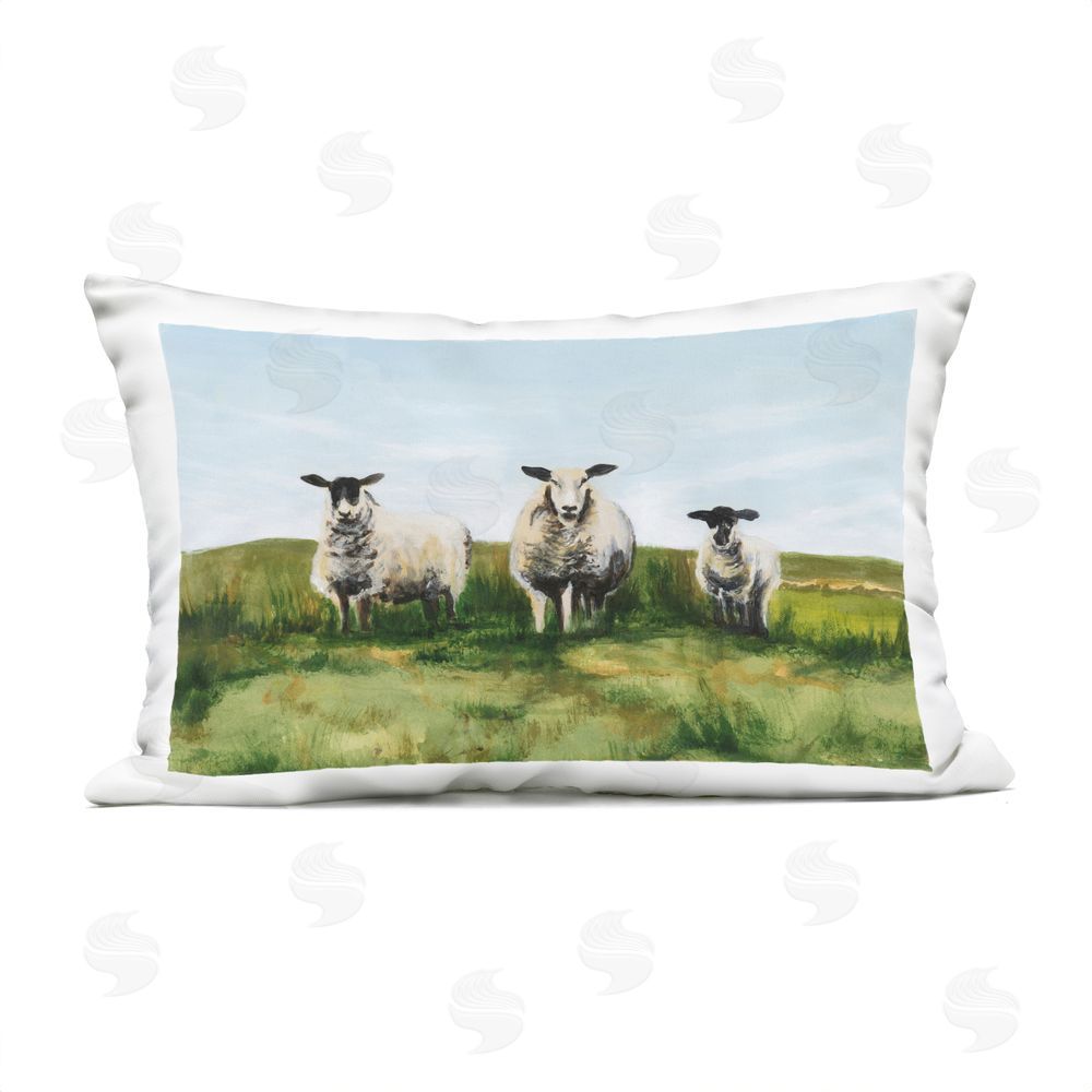 Michael Willett Sheep Trio in Field Outdoor Quick-Dry Polyester Lumbar Pillow