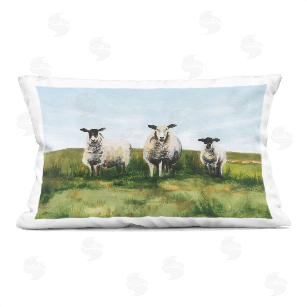 Michael Willett Sheep Trio in Field Indoor Plush Polyester Lumbar Pillow