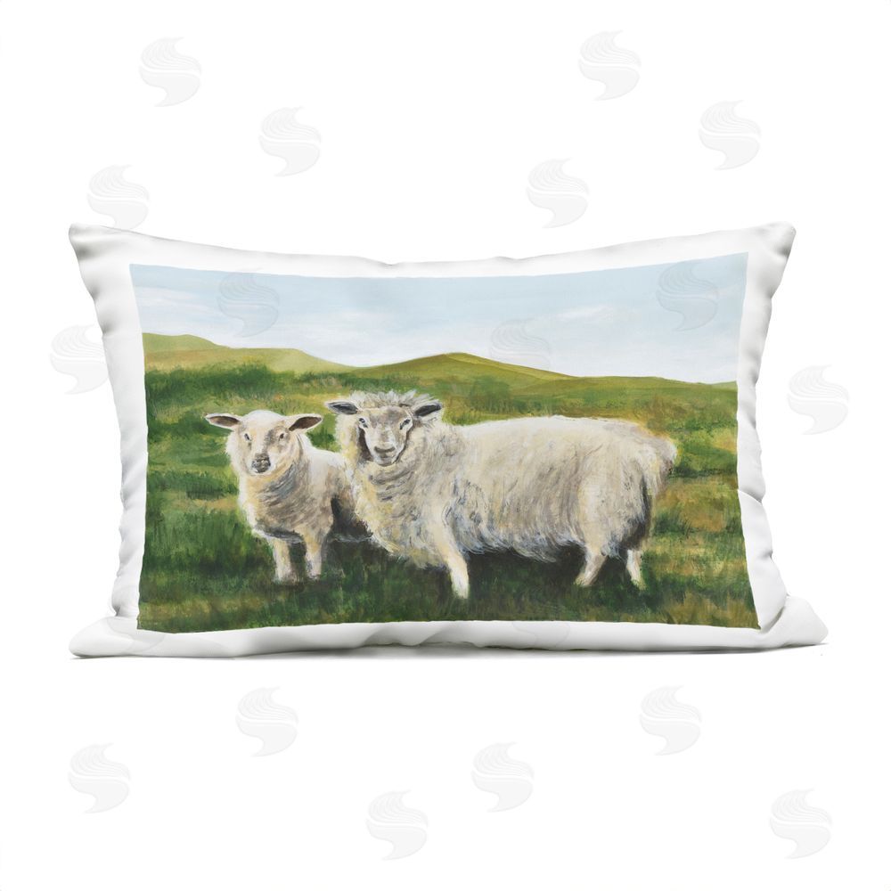 Michael Willett Grazing Sheep Pair in Countryside Outdoor Quick-Dry Polyester Lumbar Pillow