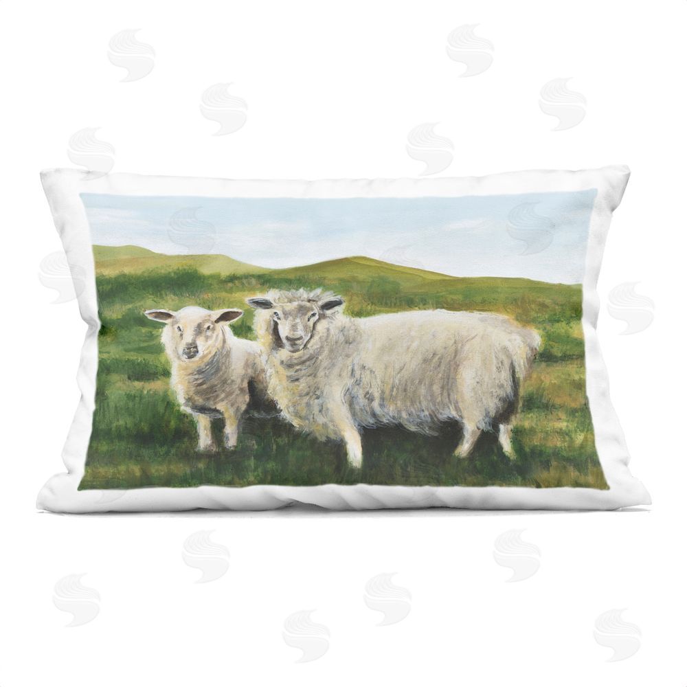 Michael Willett Grazing Sheep Pair in Countryside Indoor Plush Polyester Lumbar Pillow