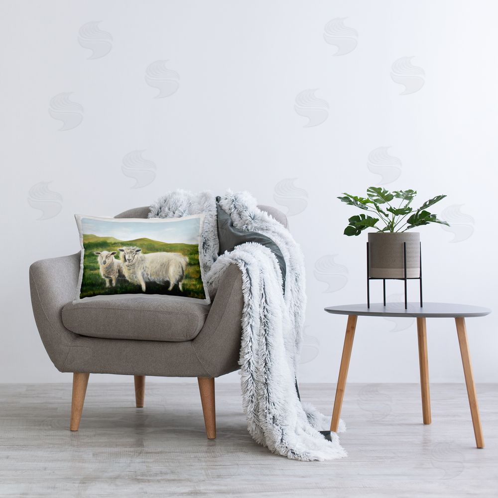 Michael Willett Grazing Sheep Pair in Countryside Plush Polyester Printed Lumbar Pillow on Chair