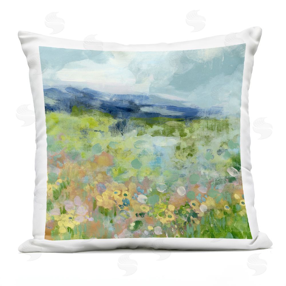 June Erica Vess Serene Mountain Ridge Meadow Outdoor Quick-Dry Polyester Square Throw Pillow