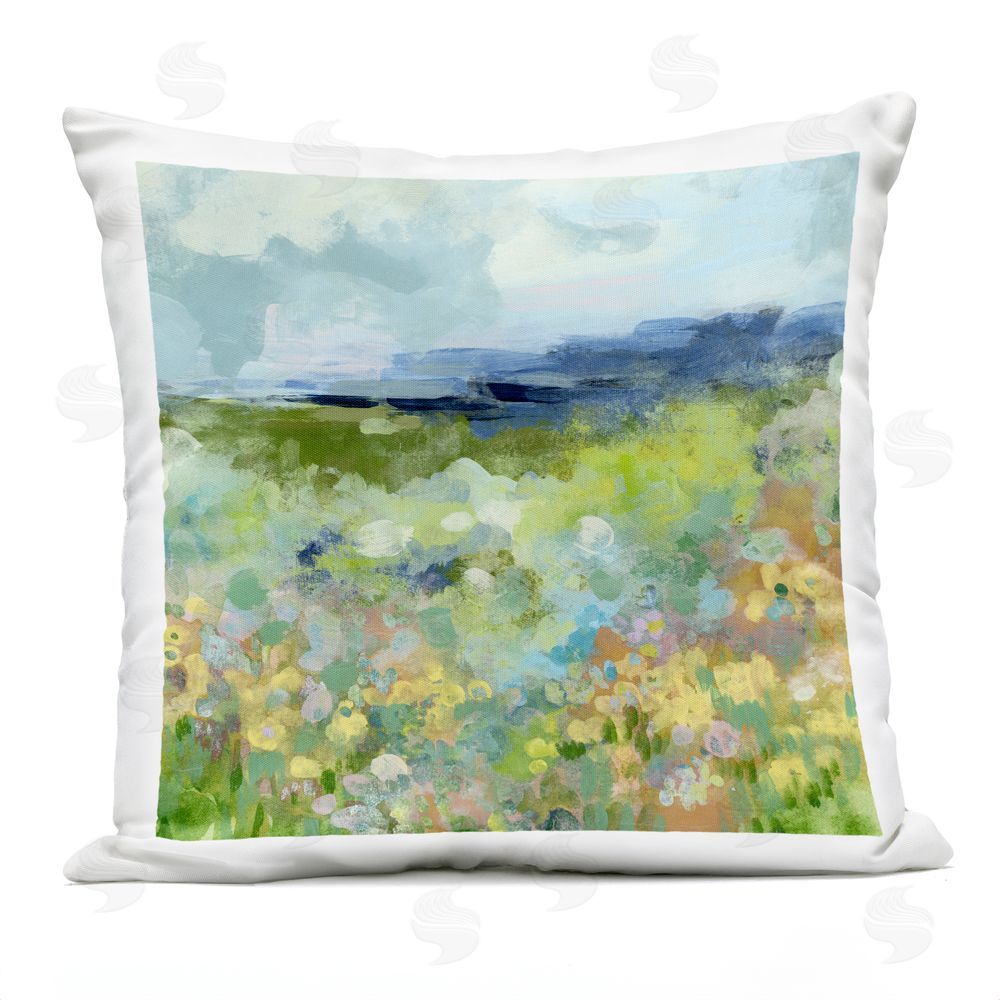June Erica Vess Wildflower Meadow on Horizon Outdoor Quick-Dry Polyester Square Throw Pillow