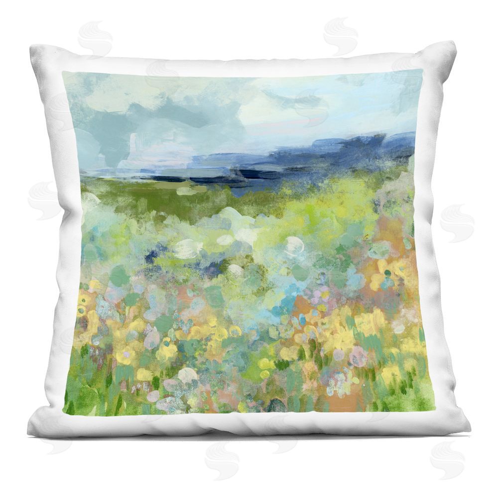 June Erica Vess Wildflower Meadow on Horizon Indoor Plush Polyester Square Throw Pillow