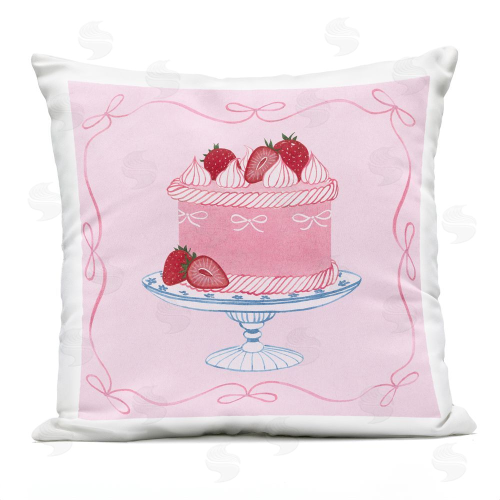 Grace Popp Pink Strawberry Cake Square Outdoor Quick-Dry Polyester Throw Pillow