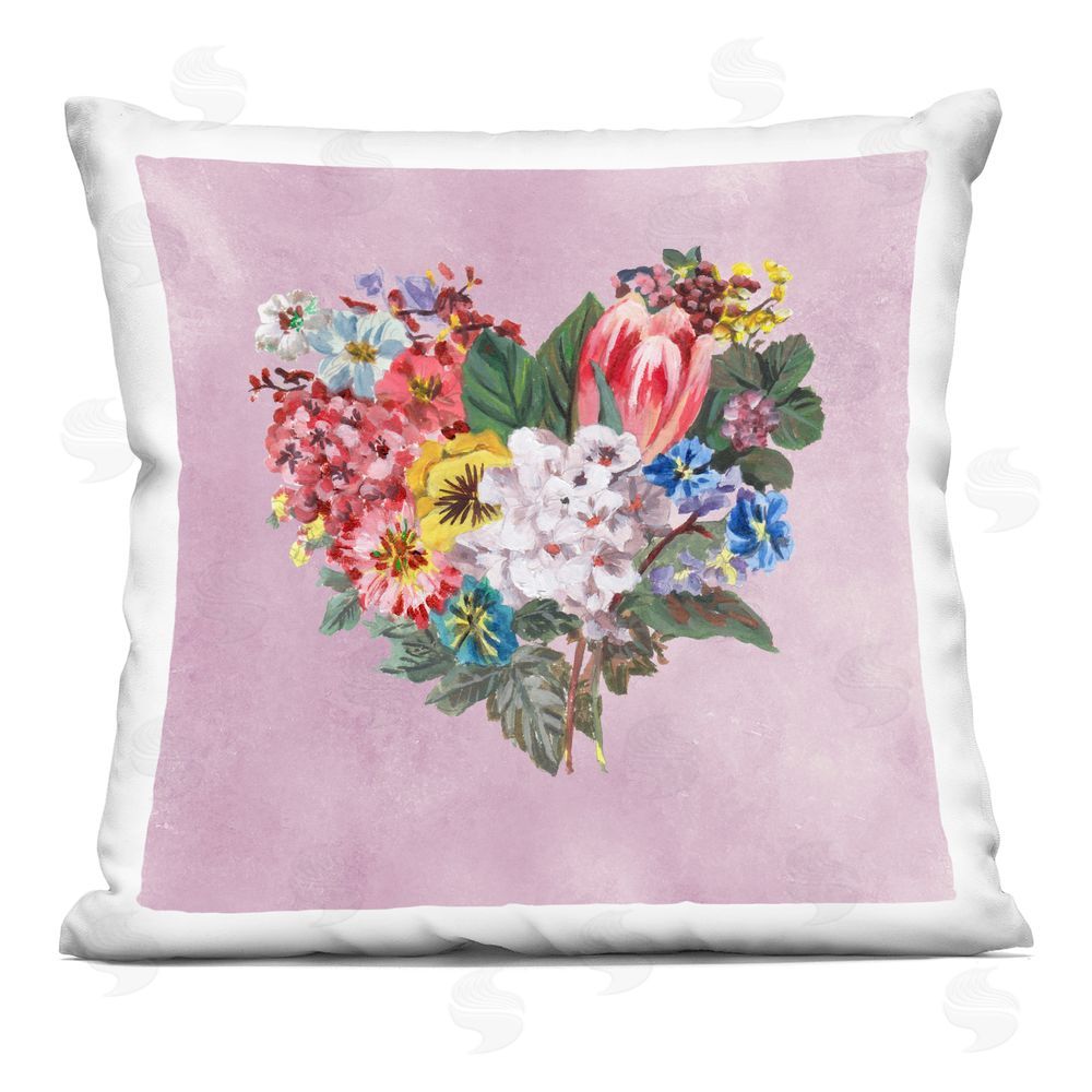 Melissa Wang Heart Shaped Garden Blooms Square Plush Polyester Throw Pillow