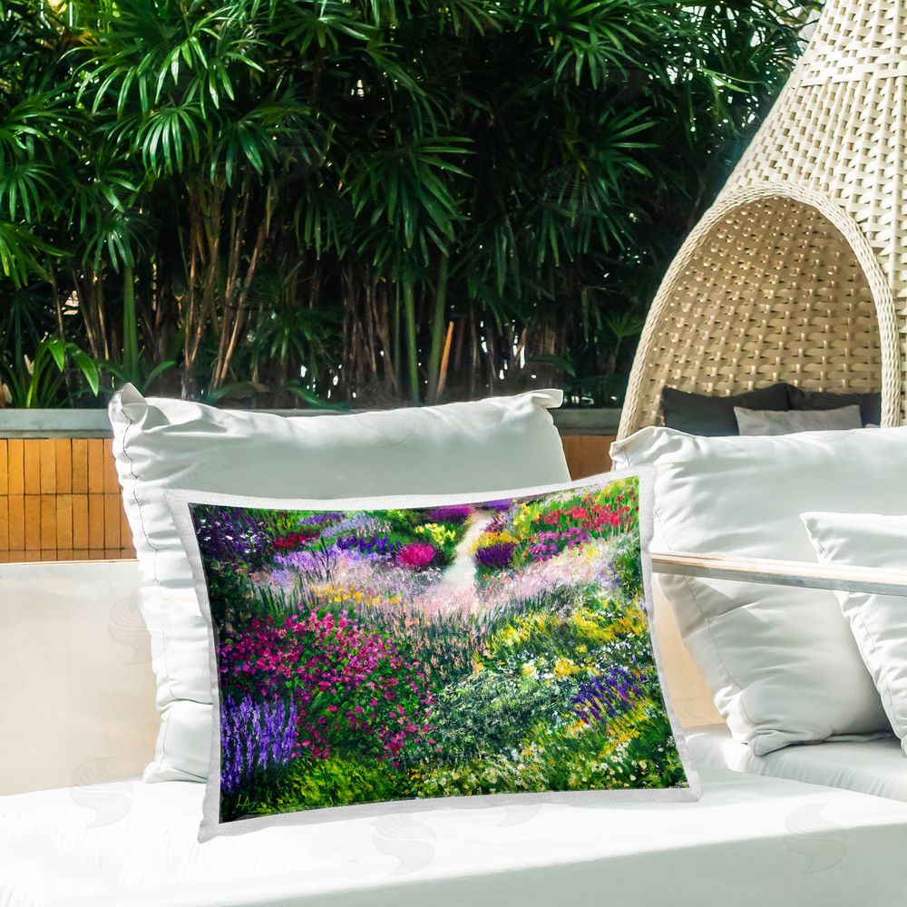 Lee Ann Zirbes Breath Of Spring Meadow Outdoor Quick-Dry Polyester Printed Lumbar Pillow on Patio