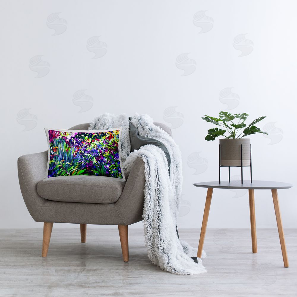 Lee Ann Zirbes Vibrant Confetti Garden Plush Polyester Printed Lumbar Pillow on Chair