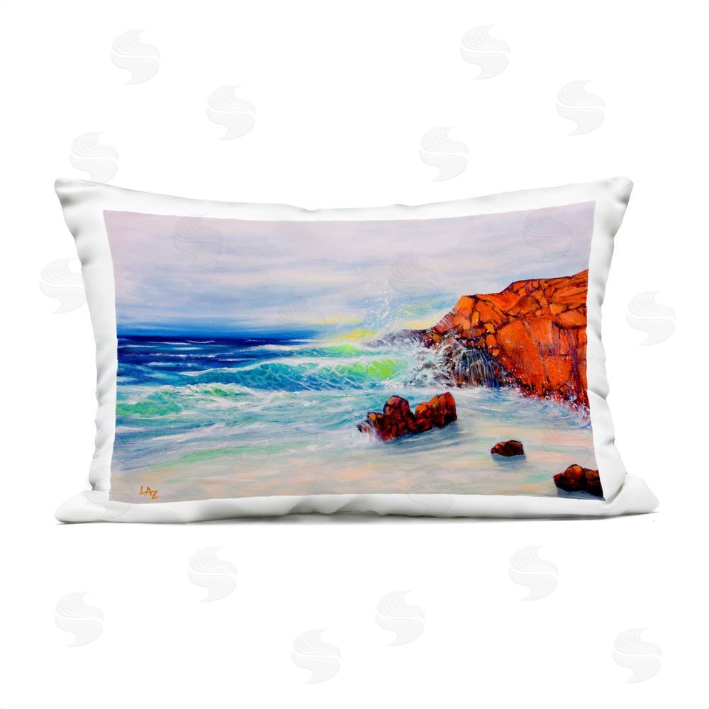 Lee Ann Zirbes Deep Blue Rocky Beach Outdoor Quick-Dry Polyester Lumbar Pillow