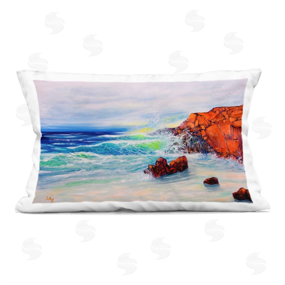 Lee Ann Zirbes Deep Blue Rocky Beach Indoor Plush Polyester Lumbar Pillow
