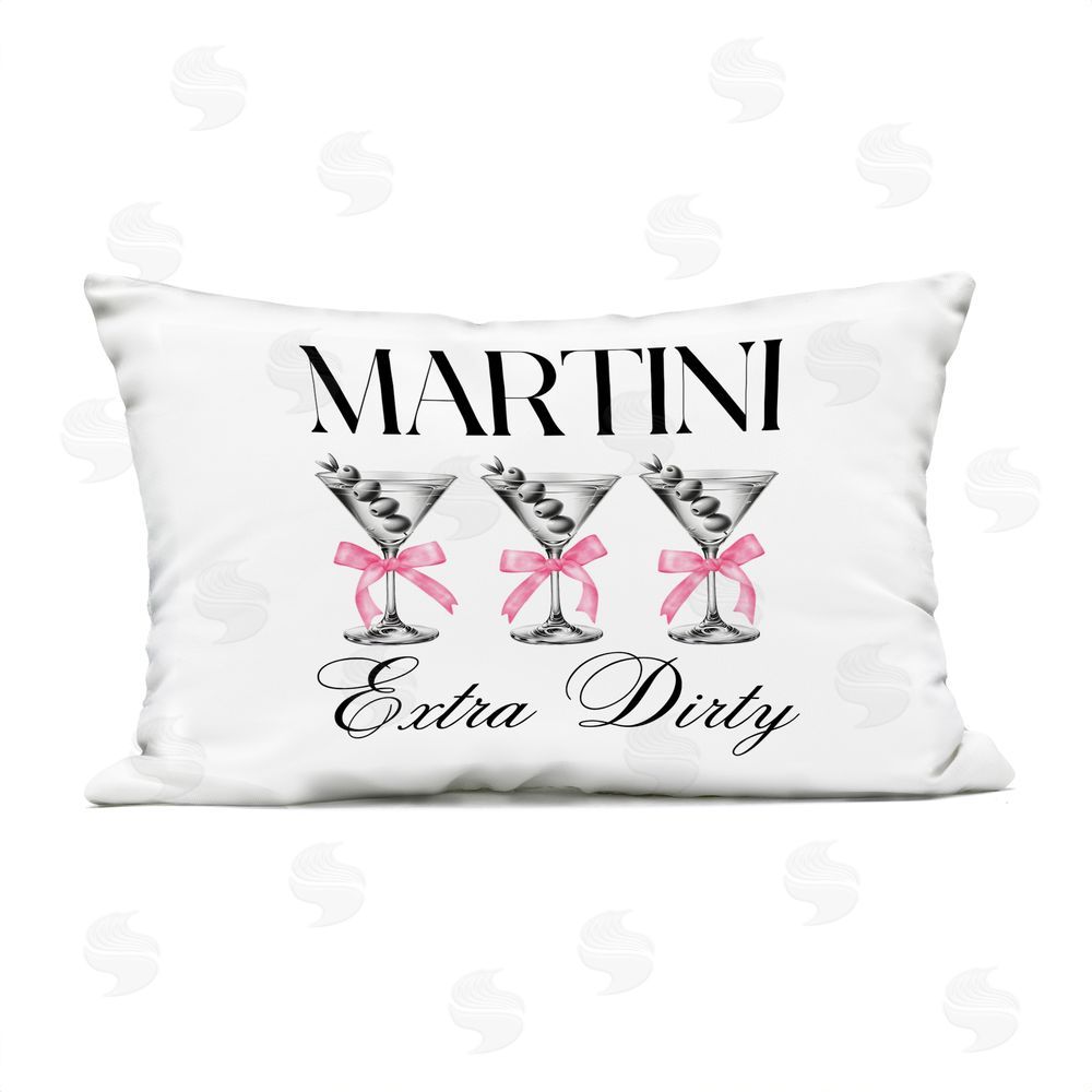 Lettered and Lined Pink Ribbon Martini Trio Outdoor Printed Lumbar Throw Pillow
