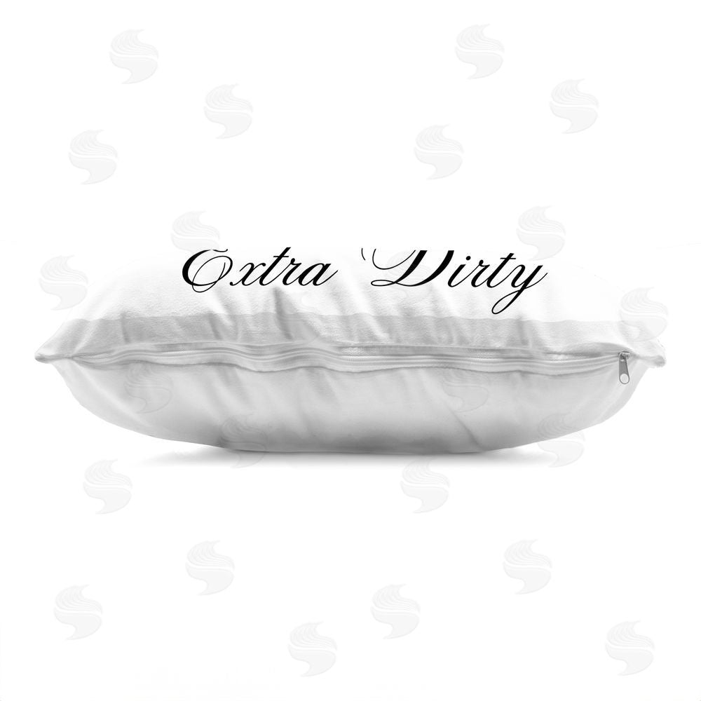 Lettered and Lined Pink Ribbon Martini Trio Printed Lumbar Throw Pillow Side View with Zipper Detail