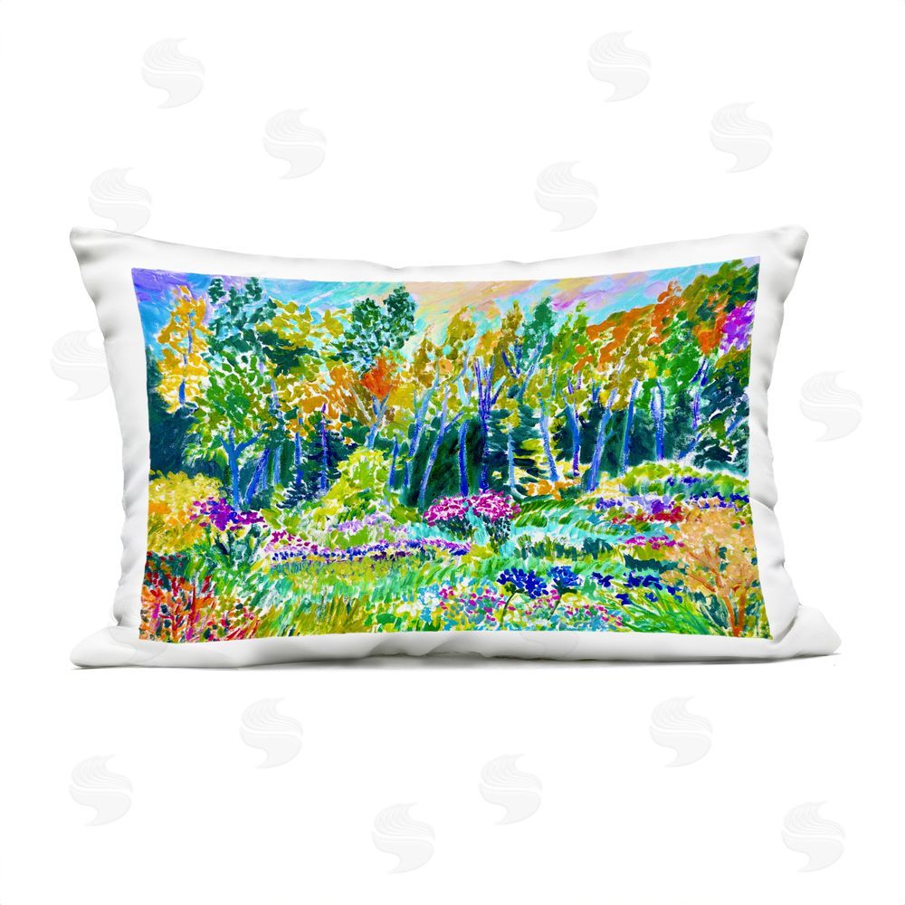 Lee Ann Zirbes Abstract Rainbow Forest Outdoor Rectugular Printed Throw Pillow