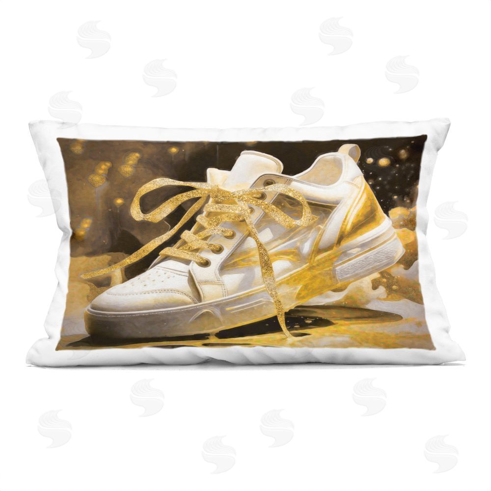 Grotto Studios Splashy Gold Sneaker Printed Throw Pillow