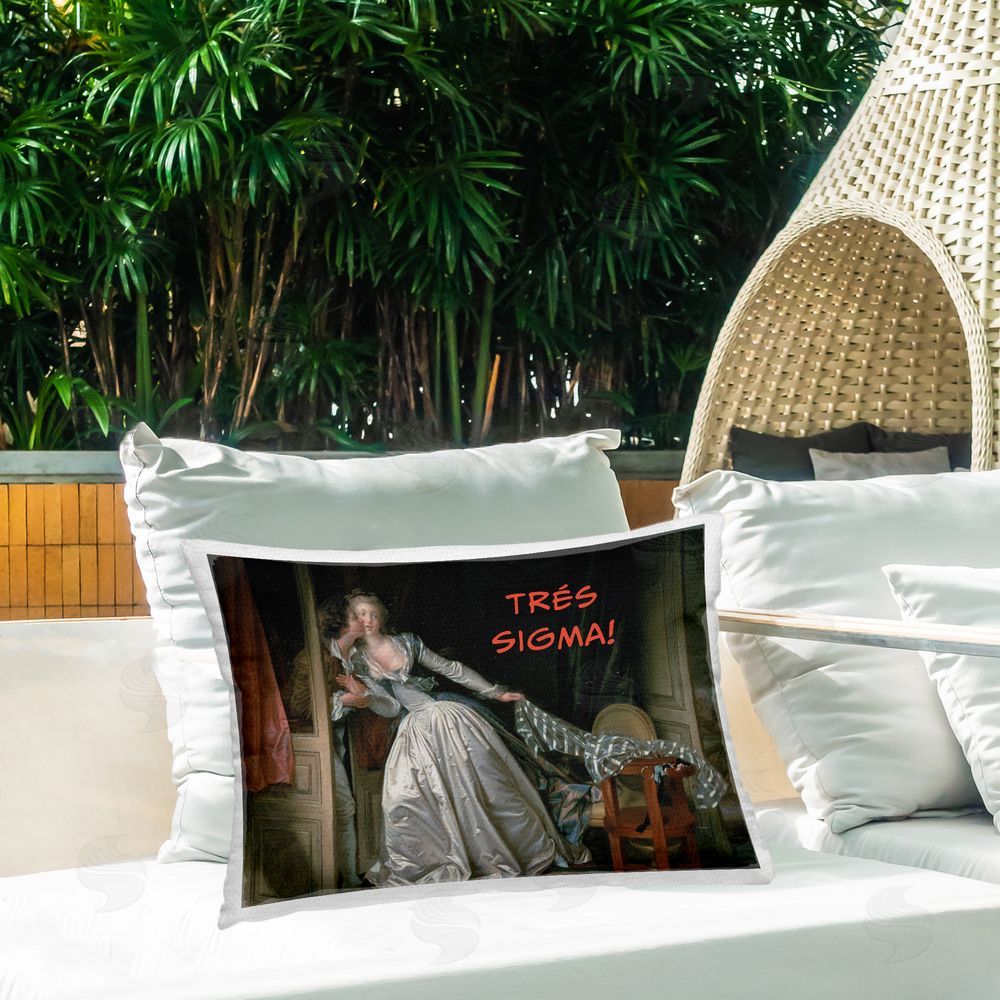 Grotto Studios Iconic Tres Sigma Printed Throw Pillow on Patio