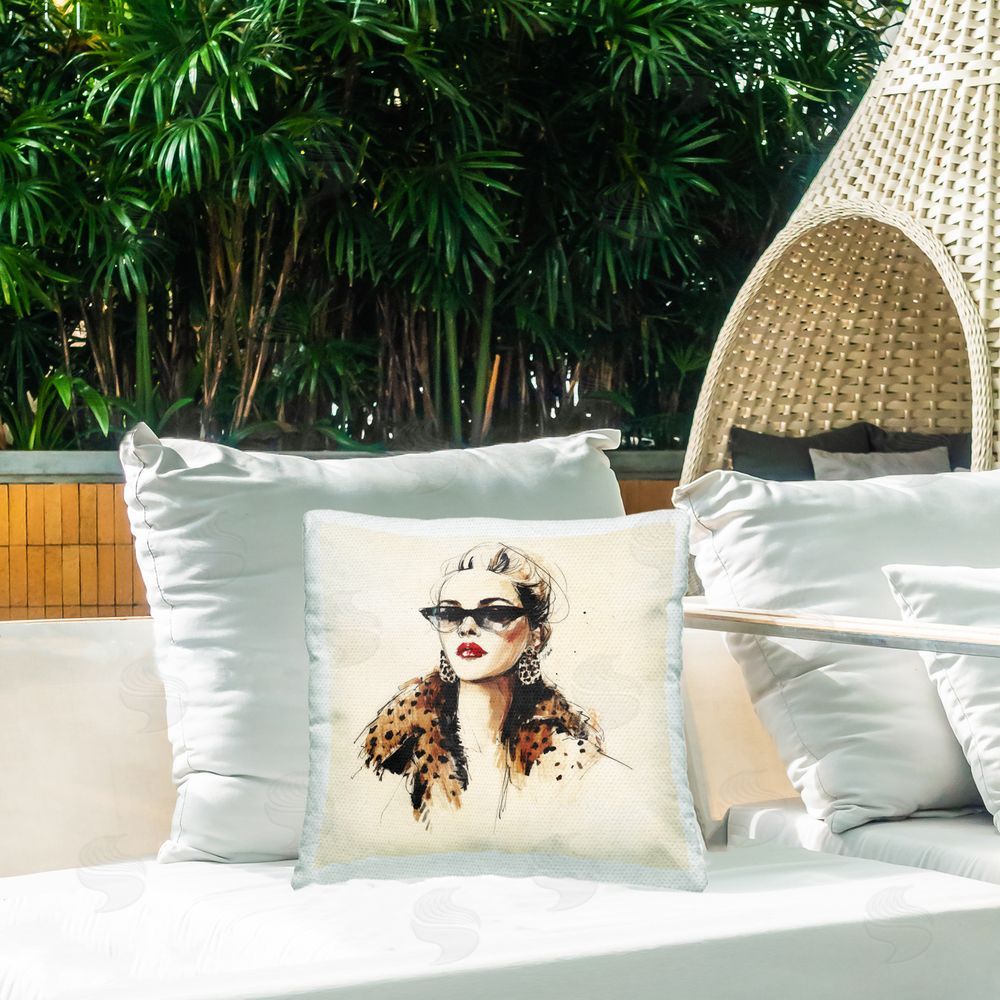 Svetlana Aleynikova Glam Leopard Sonata Portrait Outdoor Quick-Dry Polyester Printed Square Pillow on Patio