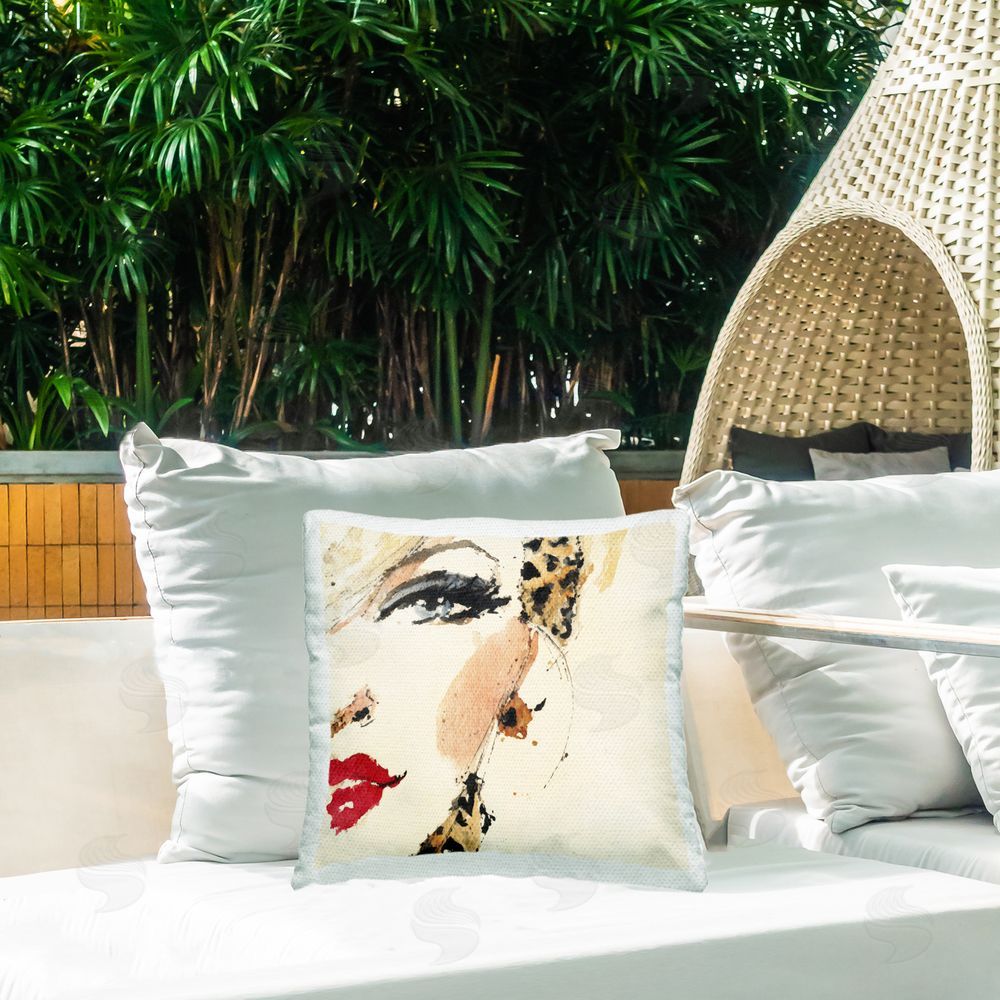 Svetlana Aleynikova Crimson Enigma Lipstick Outdoor Quick-Dry Polyester Printed Square Pillow on Patio
