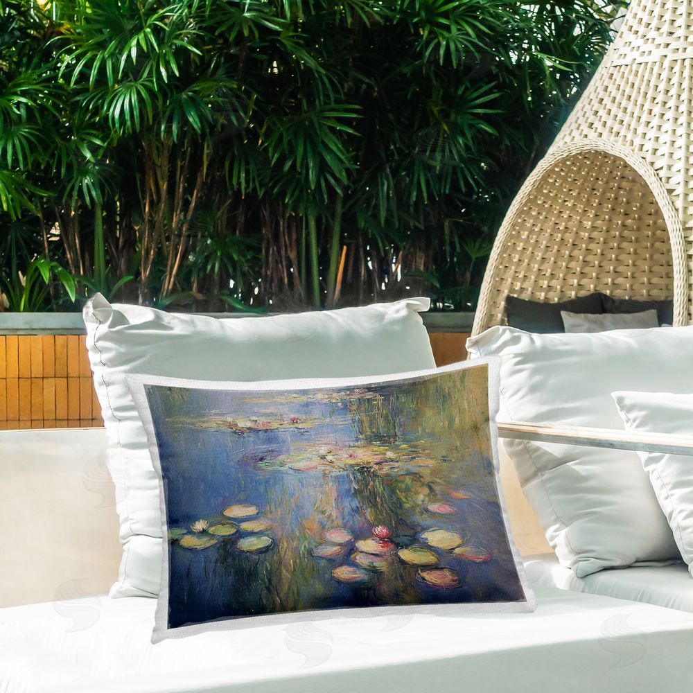 Svetlana Aleynikova Water's Lullaby Lotus Pond Outdoor Quick-Dry Polyester Printed Lumbar Pillow on Patio