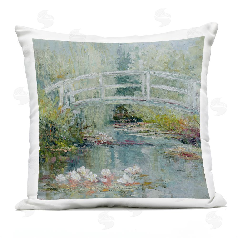 Svetlana Aleynikova Whispering Bridge Over Lily Pond Outdoor Quick-Dry Polyester Square Throw Pillow