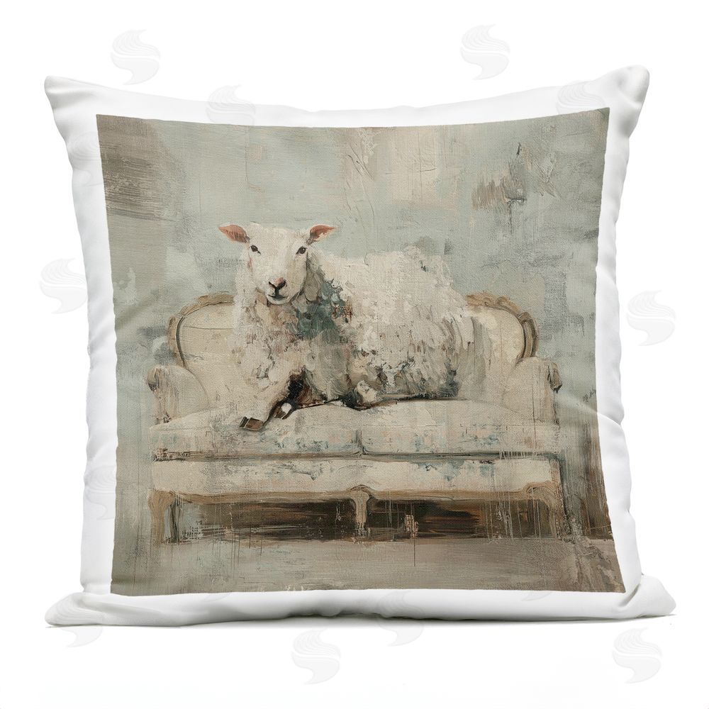 Svetlana Aleynikova Sheep Serenity on Vintage Sofa Outdoor Quick-Dry Polyester Square Throw Pillow