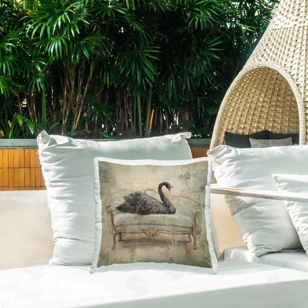 Svetlana Aleynikova Black Swan on Vintage Sofa Outdoor Quick-Dry Polyester Printed Square Pillow on Patio