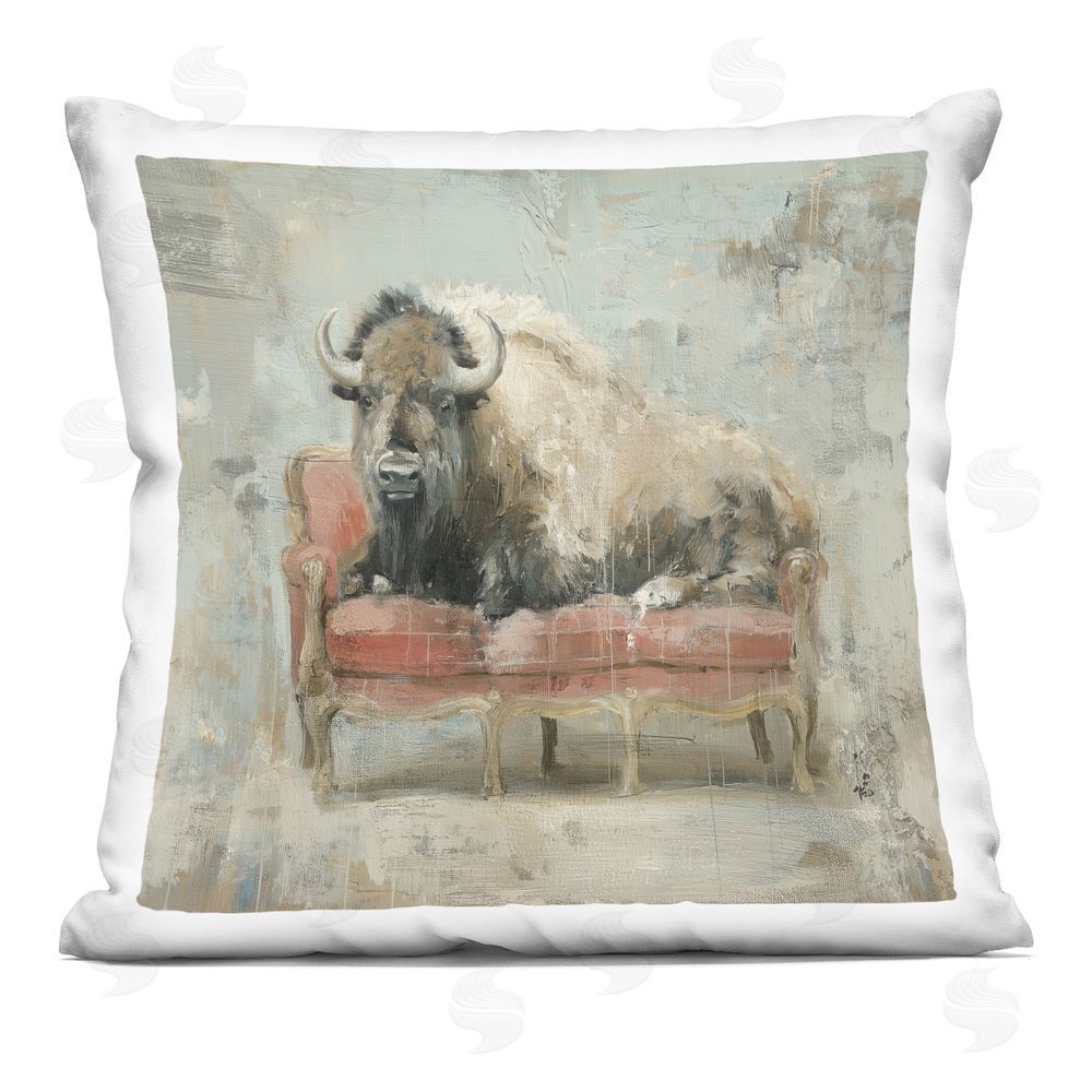 Svetlana Aleynikova Rustic Bison Reclining on Sofa Indoor Plush Polyester Square Throw Pillow