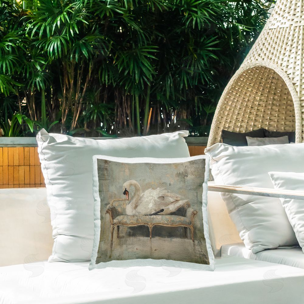 Svetlana Aleynikova White Swan Grace on Sofa Outdoor Quick-Dry Polyester Printed Square Pillow on Patio