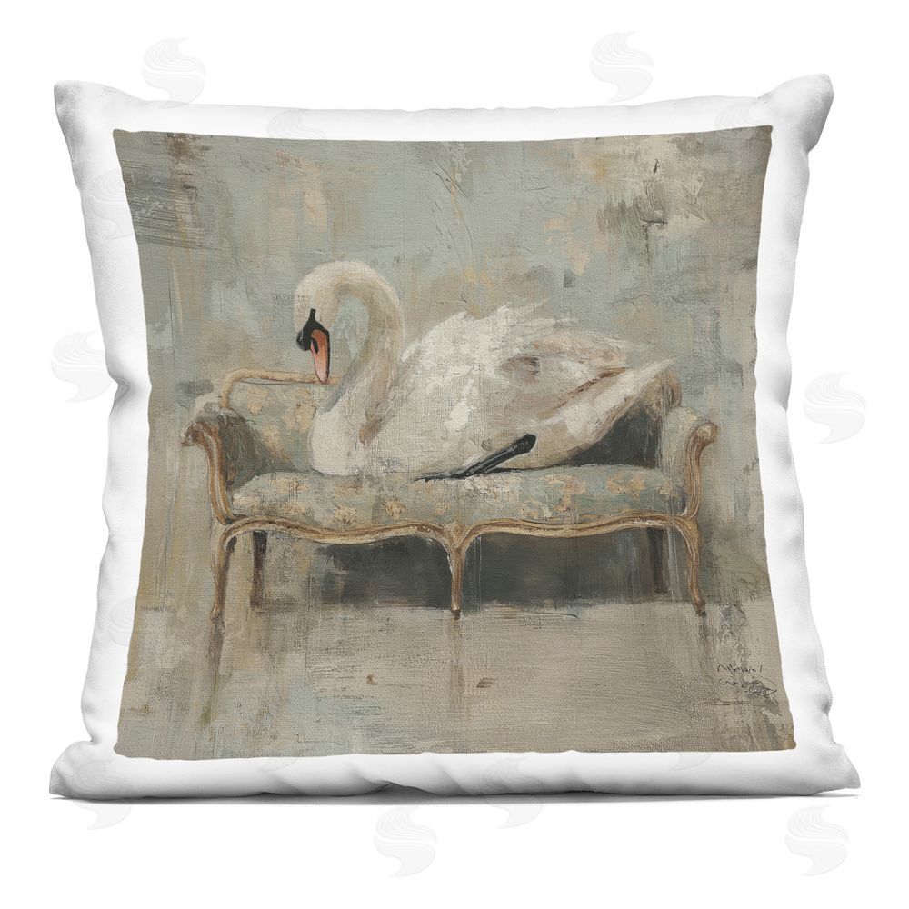 Svetlana Aleynikova White Swan Grace on Sofa Indoor Plush Polyester Square Throw Pillow