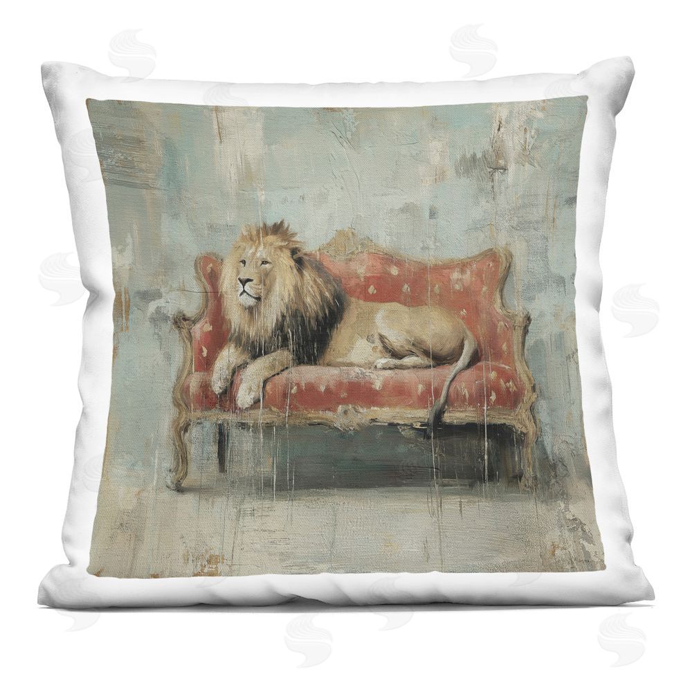 Svetlana Aleynikova Lion's Seat on Vintage Sofa Indoor Plush Polyester Square Throw Pillow
