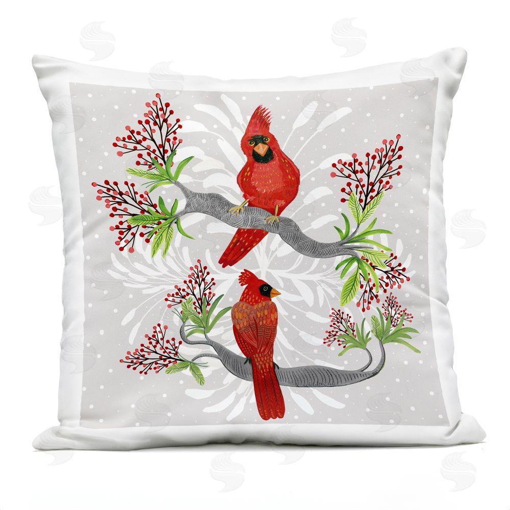 Kay Widdowson Christmas Birds with Berries Outdoor Square Printed Throw Pillow