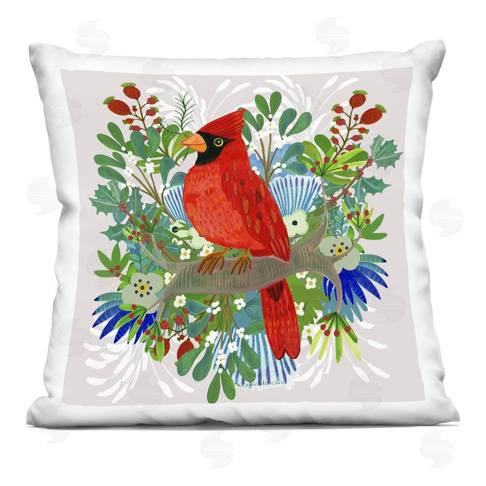 Kay Widdowson Christmas Nestings Cardinal Square Printed Throw Pillow