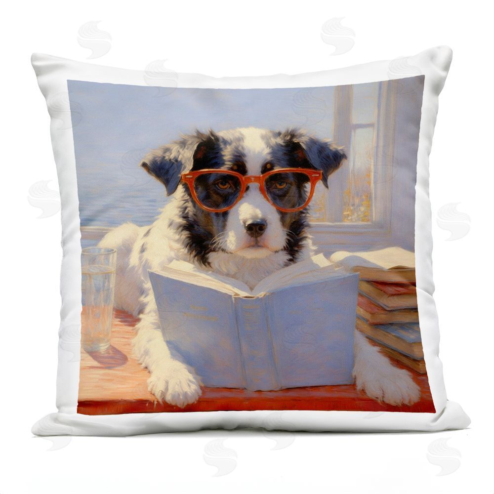 Angie Hawke Sunlit Dog Reading By Window Outdoor Square Printed Throw Pillow