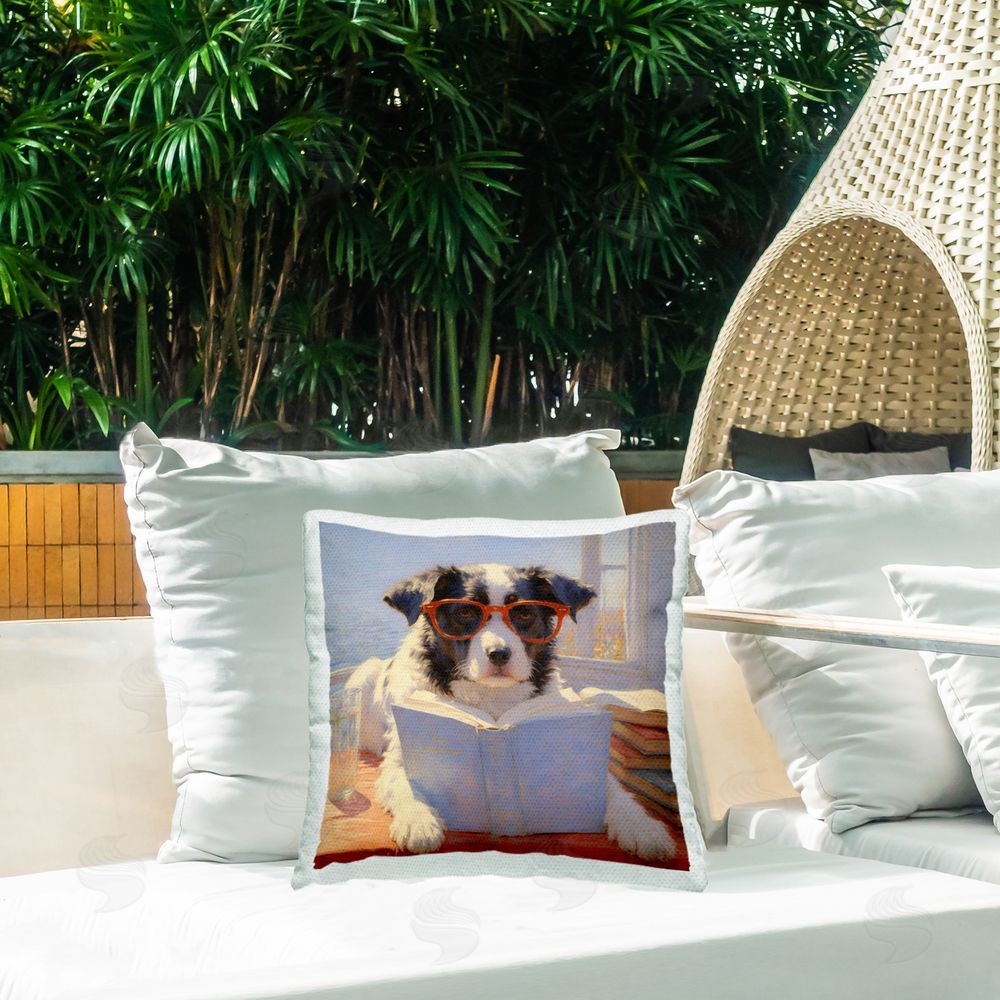 Angie Hawke Sunlit Dog Reading By Window Outdoor Square Printed Throw Pillow on Seat