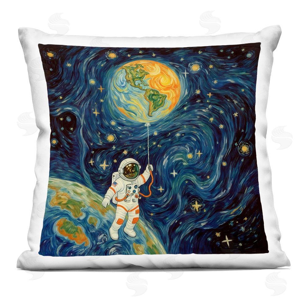 Angie Hawke Astronaut with Earth Balloon Square Printed Throw Pillow