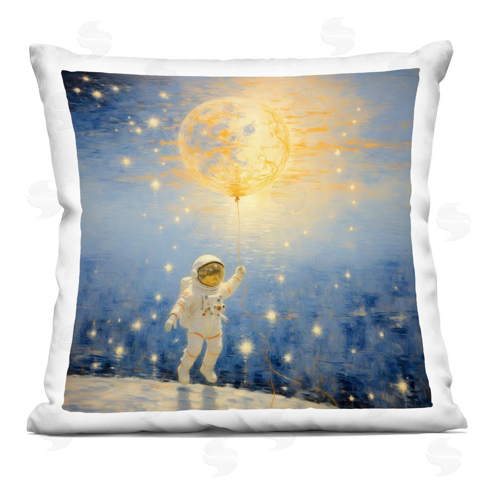 Angie Hawke Astronaut with Dreamy Cosmic Balloon Square Printed Throw Pillow