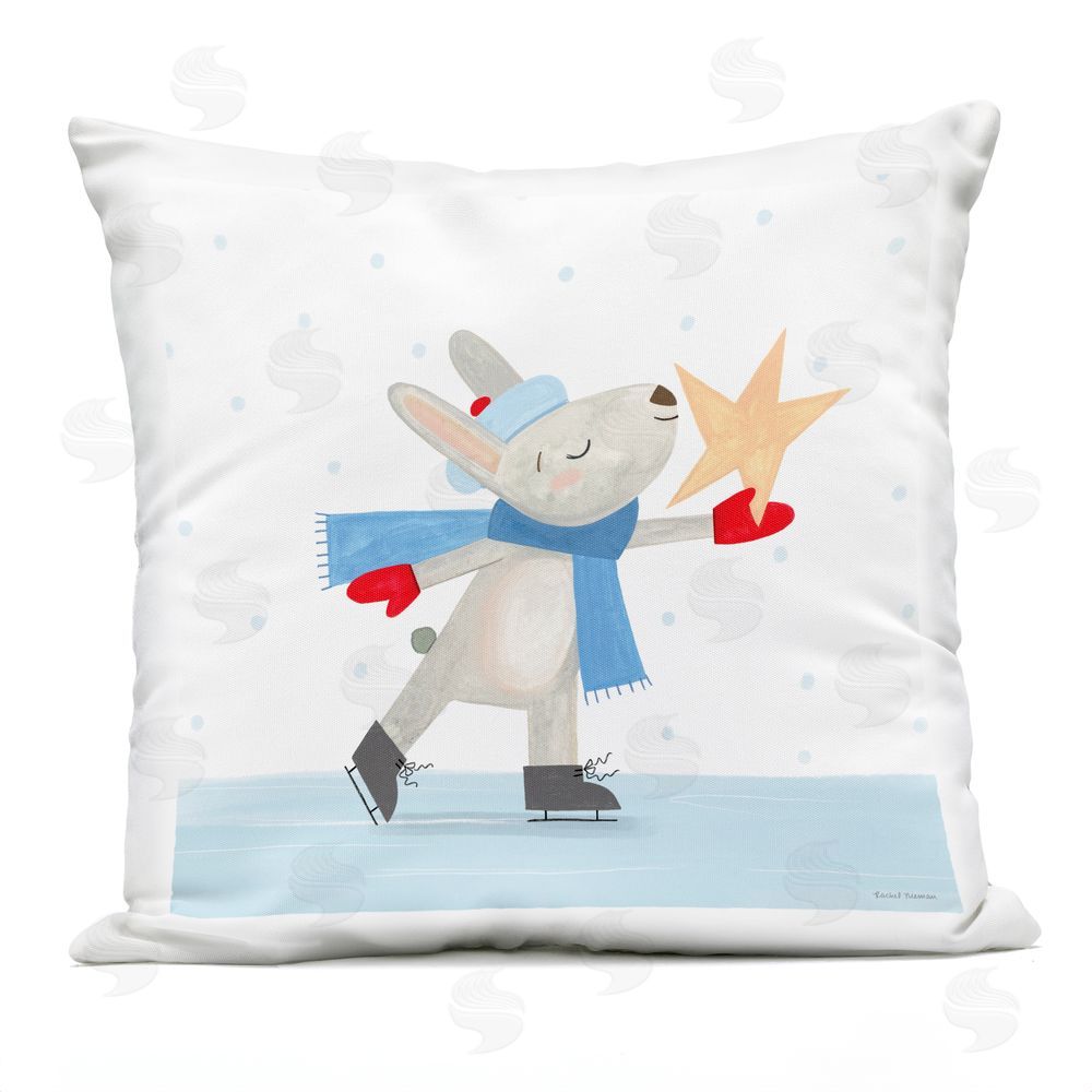 Rachel Nieman Ice Skating Bunny with Star Outdoor Square Printed Throw Pillow