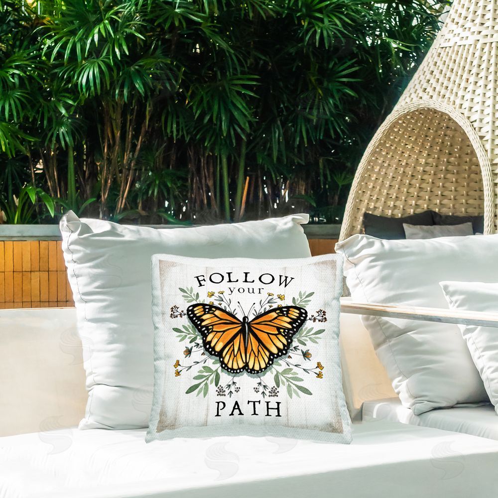 Elizabeth Tyndall Monarch Butterfly Follow Your Path Outdoor Quick-Dry Polyester Printed Square Pillow on Patio