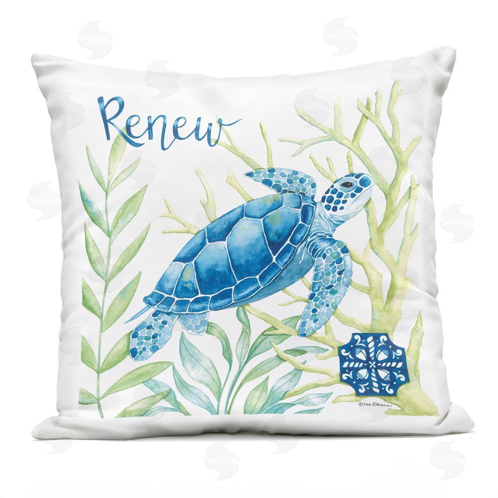 Deb Strain Renew Turtle & Sea Grass Outdoor Quick-Dry Polyester Square Throw Pillow